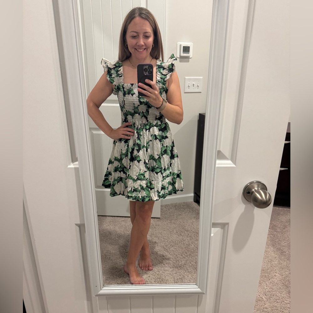 Hill House Green and White Floral Mini Dress